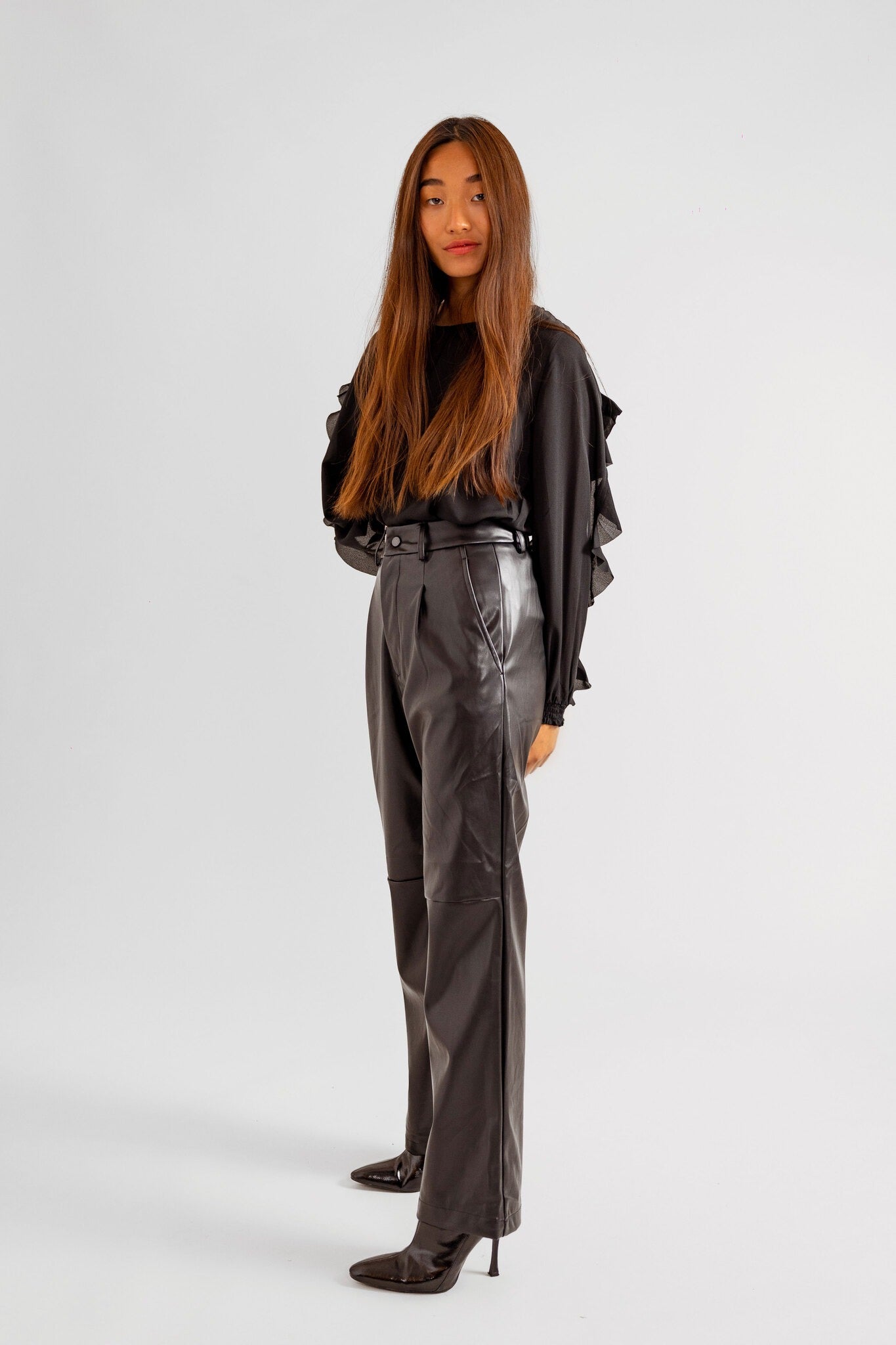 Pantalon droit en similicuir noir RANA