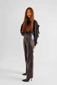 Pantalon droit en similicuir noir RANA