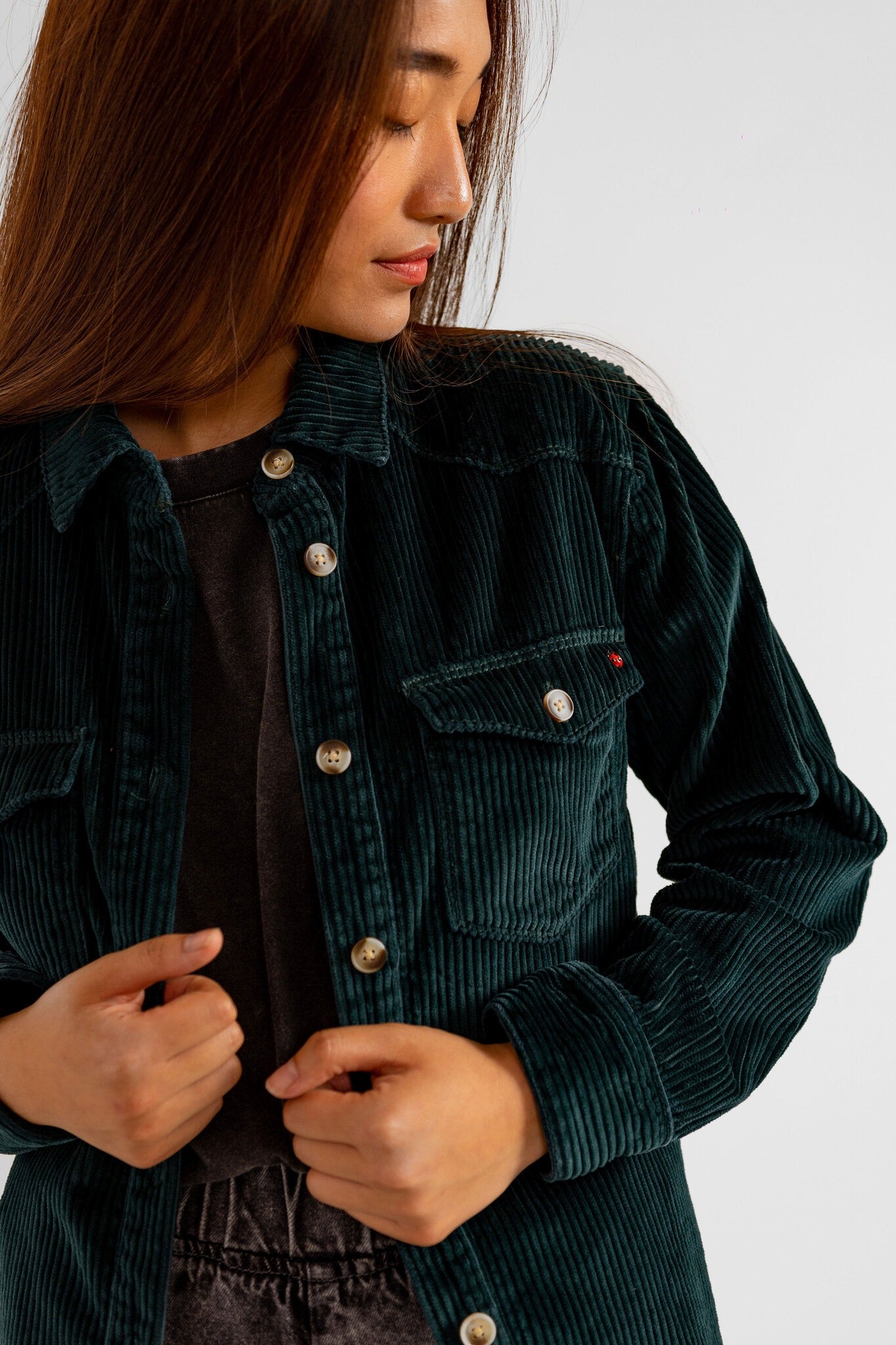 Chemise oversize en velours vert fôret SONIA