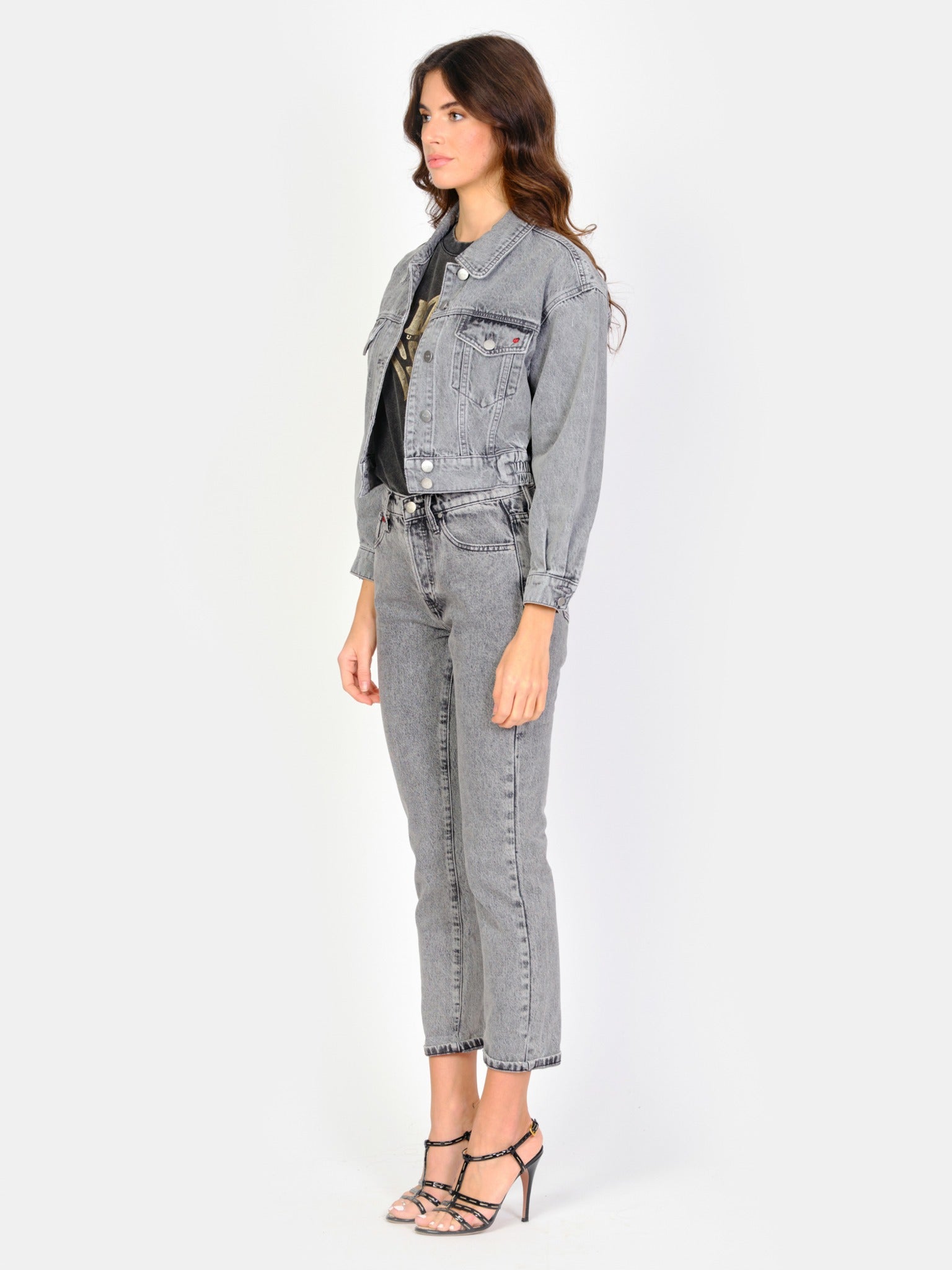 Veste courte en jean gris neigé VANESSA