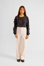 Pantalon évasé en velours blanc FAUVE femme, WHITE, taille XS, porté par Pauline (1m65) (F.A.M. JEANS) – photo 1