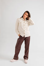 Chemise oversize en velours blanc SONIA femme, WHITE, taille XS, porté par Pauline (1m65) – photo 5