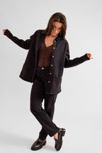 Veste en jean noir VIVIAN-L femme, BLACK, taille XS, porté par Eden (1m70) (F.A.M. JEANS) – photo 1