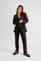 Veste en jean noir VIVIAN-L femme, BLACK, taille XS, porté par Eden (1m70) – photo 2