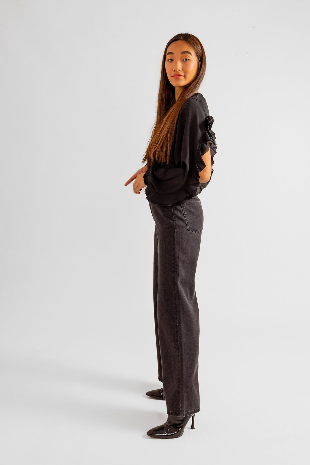 Jean évasé FOREST femme, BLACK, taille XS, porté par Pauline (1m65) (F.A.M. JEANS) – photo 1