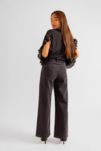 Jean évasé FOREST femme, BLACK, taille XS, porté par Pauline (1m65) – photo 2