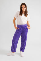 Pantalon mom en velours FRANCE femme, LAVENDER, taille XS, porté par Eden (1m70) (F.A.M. JEANS) – photo 1