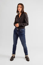Jean slim bleu foncé ENA femme, DARK BLUE, taille 26, porté par Eden (1m70) – photo 5