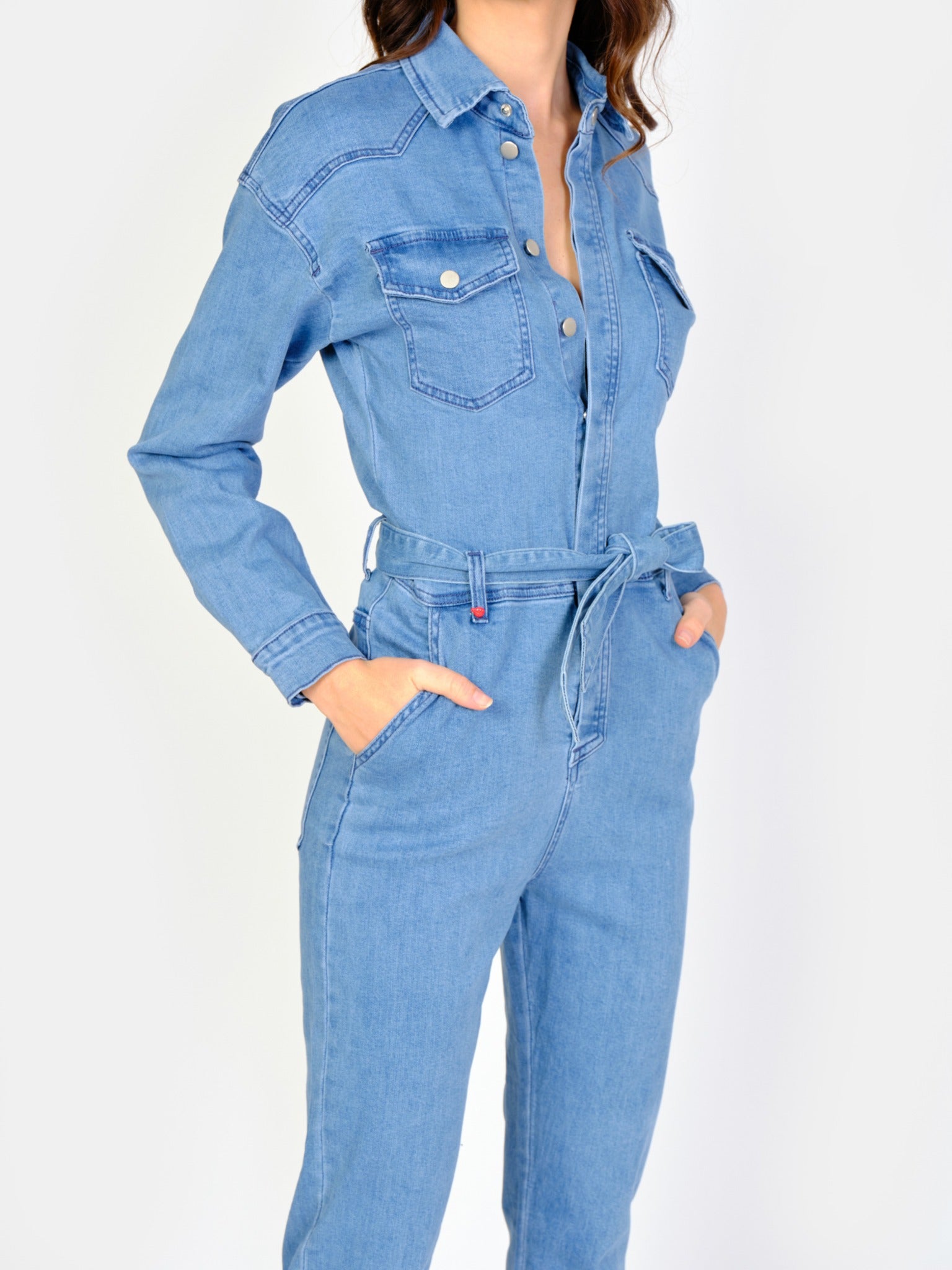 Combinaison manches longues bleu DORIA femme, BLUE, taille XS, porté par Amanda (1m76) – photo 5