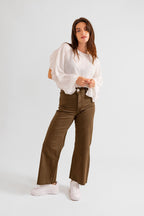 Jean évasé taille haute café FAUVE femme, CAFE, taille XS, porté par Eden (1m70) – photo 2