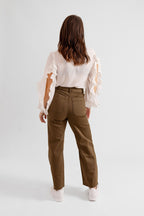 Jean évasé taille haute café FAUVE femme, CAFE, taille XS, porté par Eden (1m70) – photo 4