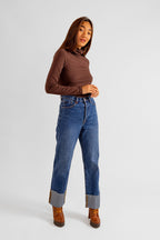 Jean droit stone à revers PEARL femme, STONE, taille 25, porté par Pauline (1m65) (F.A.M. JEANS) – photo 1