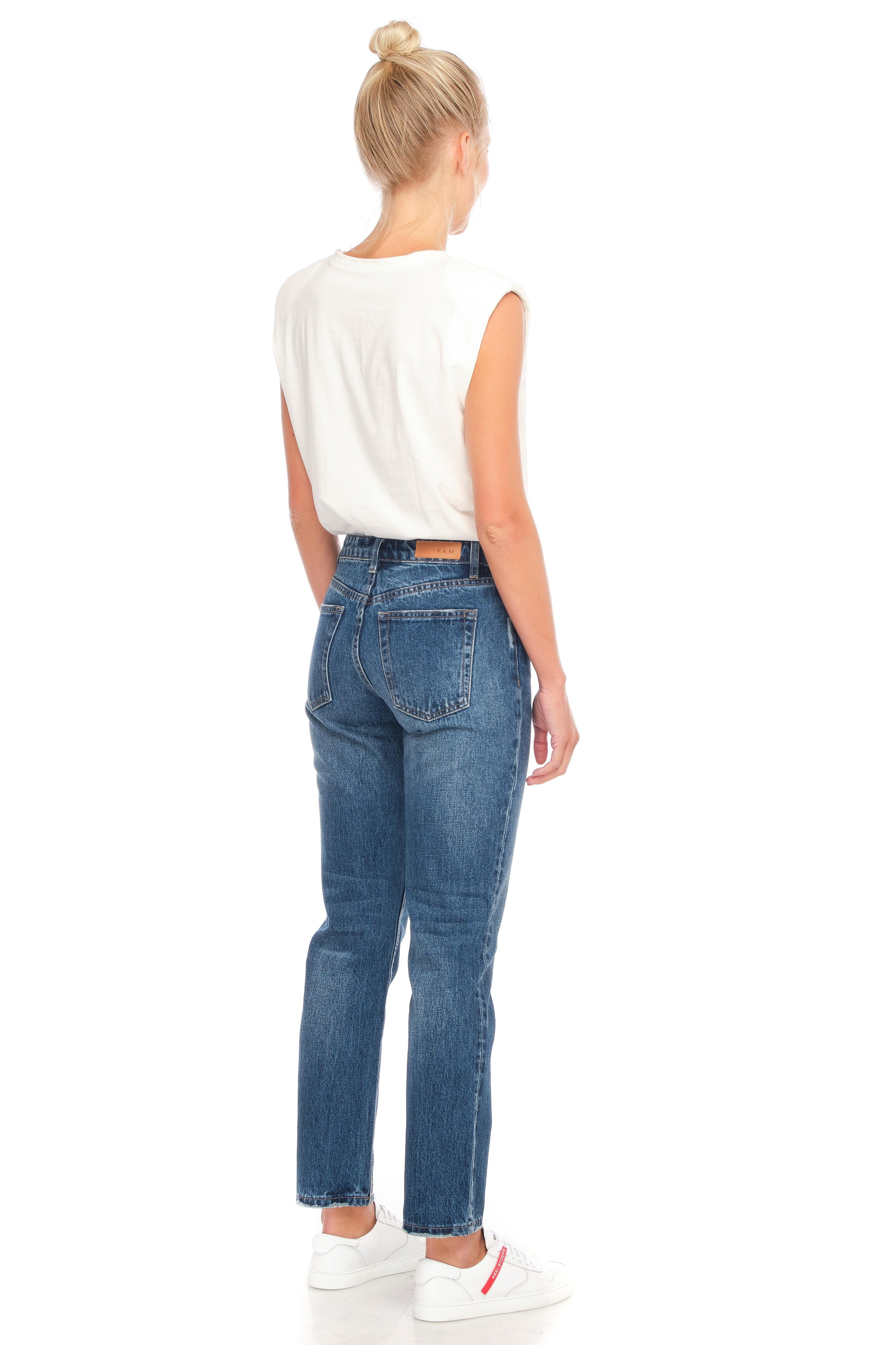 Jean droit taille mi-haute stone KELLY femme, STONE, taille 26, porté par Emy (1m76) – photo 4