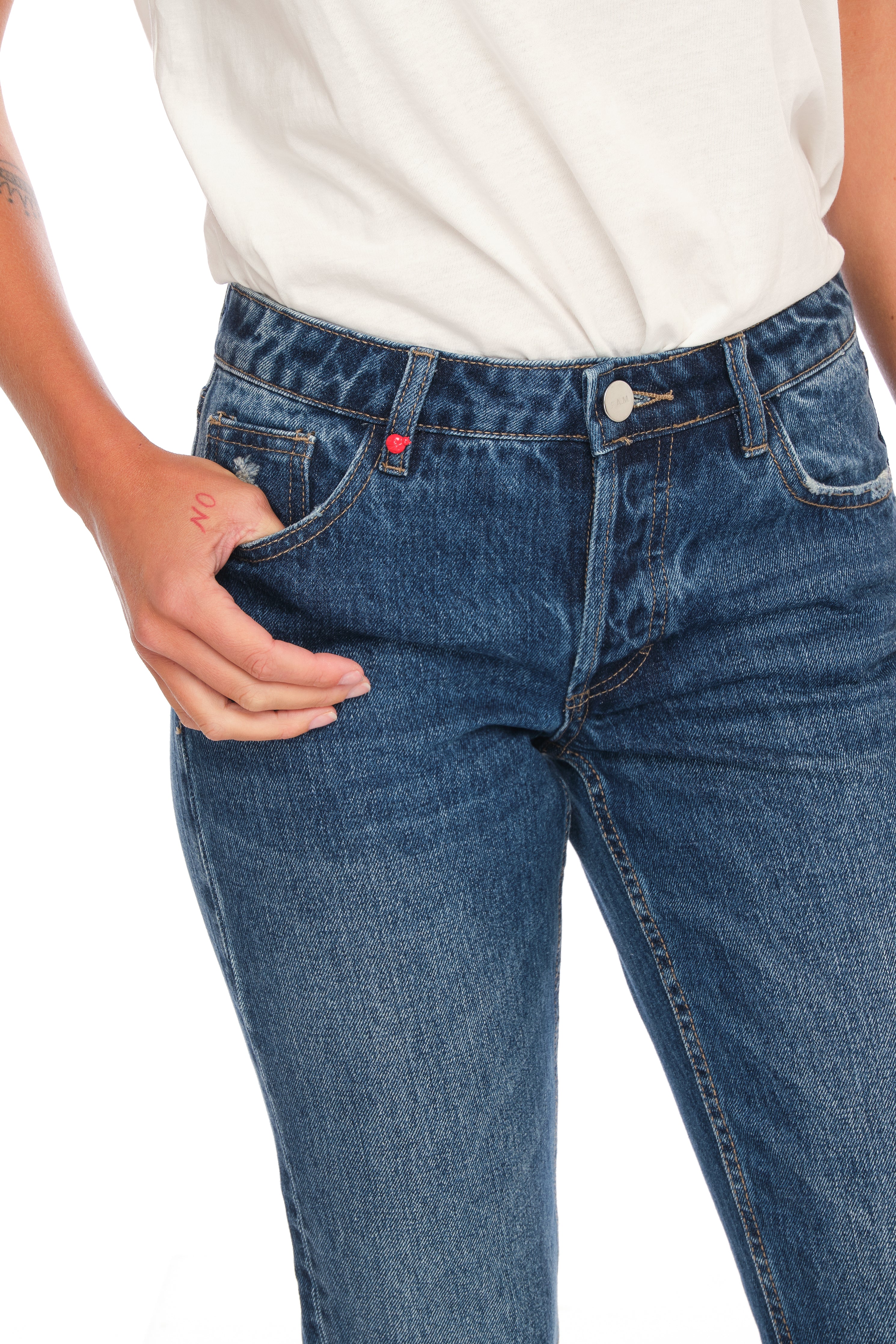 Jean droit taille mi-haute stone KELLY femme, STONE, taille 26, porté par Emy (1m76) – photo 5