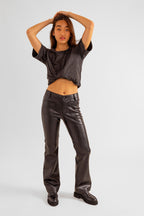 Jean bootcut noir effet cuir BELLA-P femme, BLACK, taille 25, porté par Pauline (1m65) (F.A.M. JEANS) – photo 1