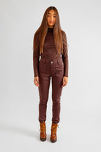 Pantalon chino marron SHARONE femme, CHOCO, taille 25, porté par Pauline (1m65) (F.A.M. JEANS) – photo 1