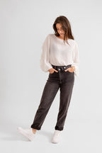 Jean balloon noir LAUREN femme, BLACK, taille 26, porté par Eden (1m70) (F.A.M. JEANS) – photo 1