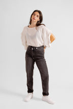 Jean balloon noir LAUREN femme, BLACK, taille 26, porté par Eden (1m70) – photo 2