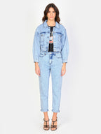 Veste courte en jean bleu neigé VANESSA femme, ICE BLUE, taille XS, porté par Amanda (1m76) (F.A.M. JEANS) – photo 1