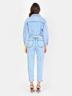 Veste courte en jean bleu neigé VANESSA femme, ICE BLUE, taille XS, porté par Amanda (1m76) – photo 3