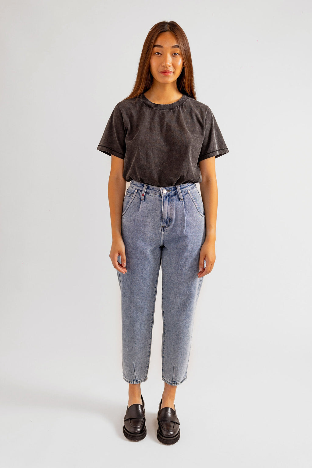 Jean balloon court bleu LUCY femme, BLUE JEANS, taille XS, porté par Pauline (1m65) (F.A.M. JEANS) – photo 1