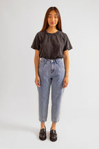 Jean balloon court bleu LUCY femme, BLUE JEANS, taille XS, porté par Pauline (1m65) (F.A.M. JEANS) – photo 1