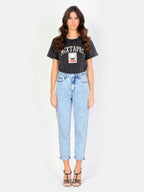 Jean balloon court bleu neigé LILA femme, ICE BLUE, taille 25, porté par Amanda (1m76) – photo 2