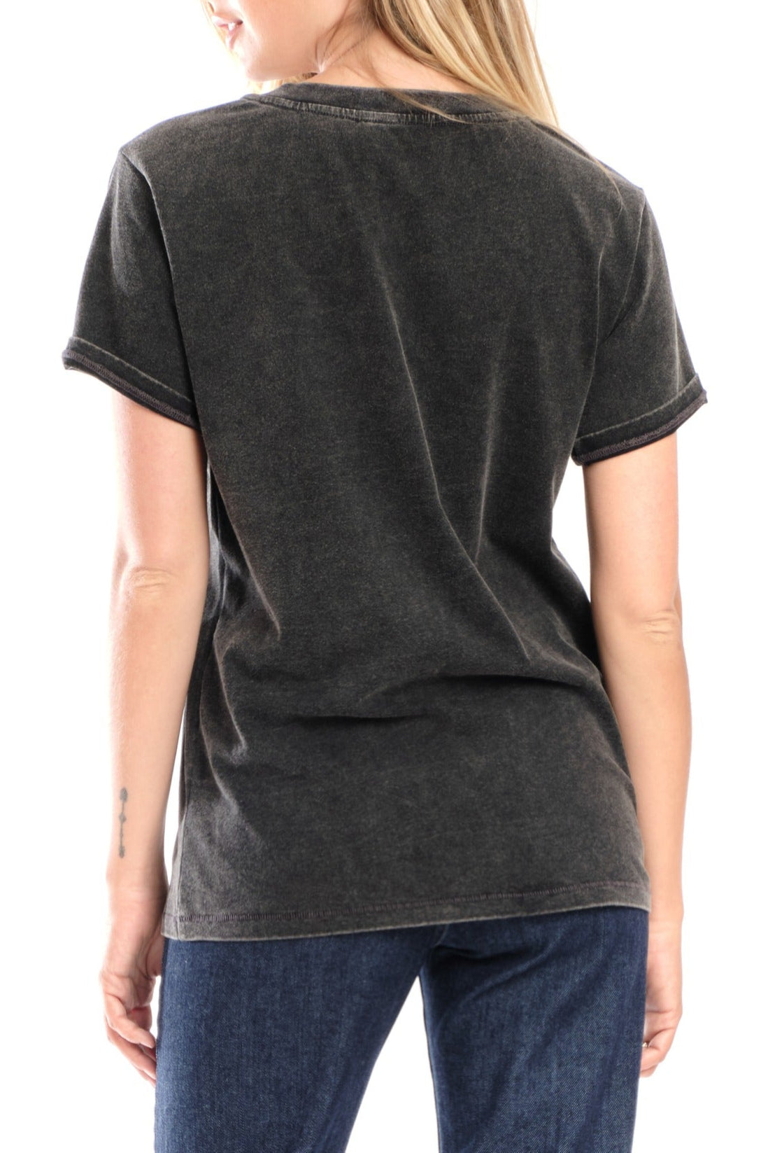 T-shirt noir uni en coton TYFFEN noir femme, BLACK, taille XS, porté par Clara (1m71) – photo 3