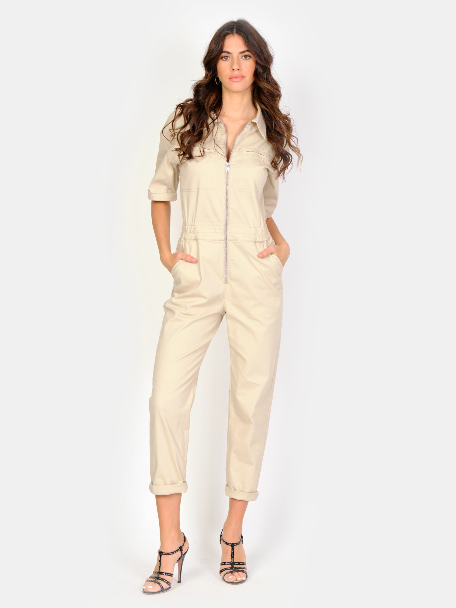Combinaison manches longues jaune DAUPHINE femme, SAND, taille XS, porté par Amanda (1m76) (FAM PARIS) – photo 1