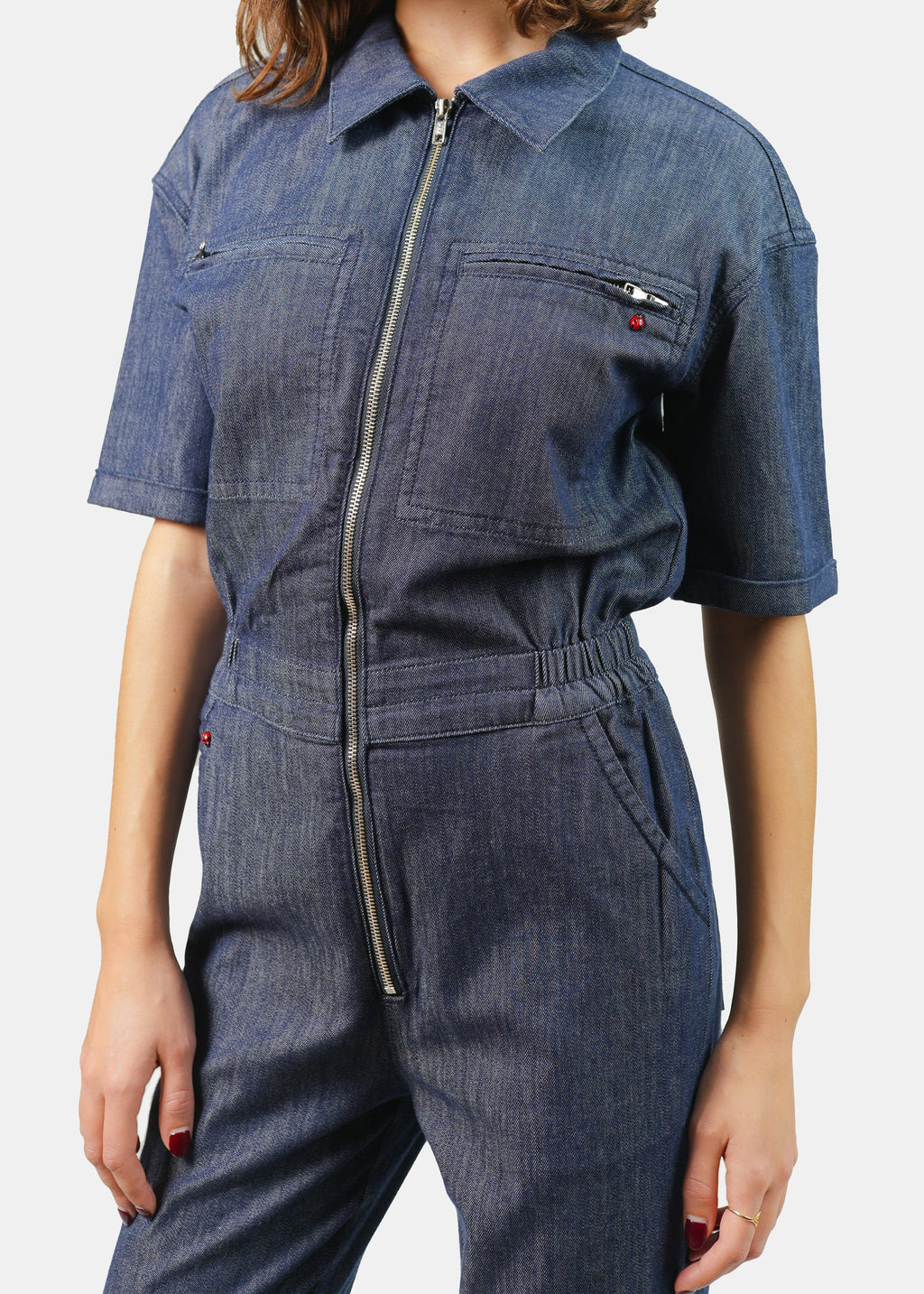 Combinaison manches courtes indigo DAUPHINE femme, INDIGO, taille XS, porté par Claire (1m76) (F.A.M. JEANS) – photo 1