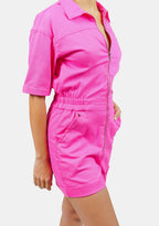 Combishort fuchsia en coton DOLCE femme, FUCHSIA, taille XS, porté par Marie (1m71) (F.A.M. JEANS) – photo 1