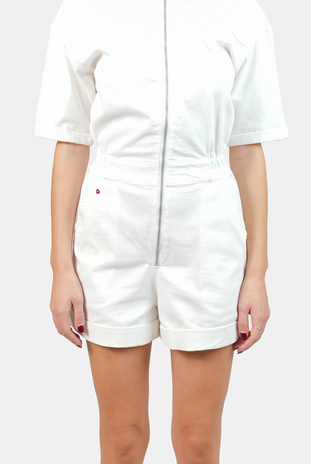 Combishort blanc en coton DOLCE femme, WHITE, taille XS, porté par Marie (1m71) (F.A.M. JEANS) – photo 1