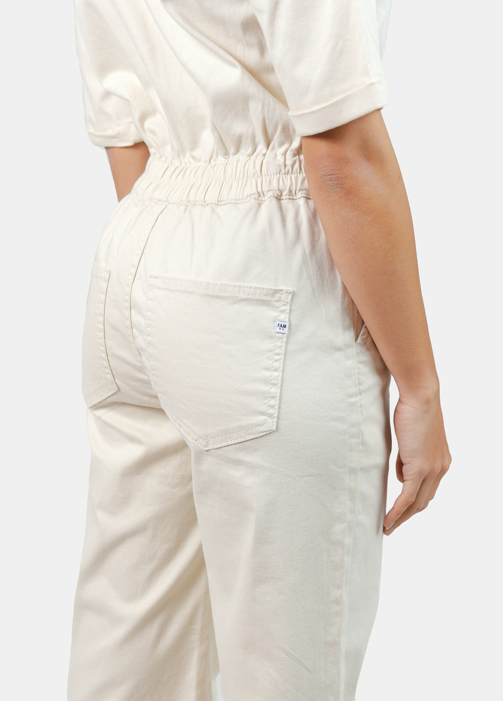 Combinaison évasée manches courtes écru DELPHINE femme, GREIGE, taille XS, porté par Marie (1m71) (F.A.M. JEANS) – photo 1