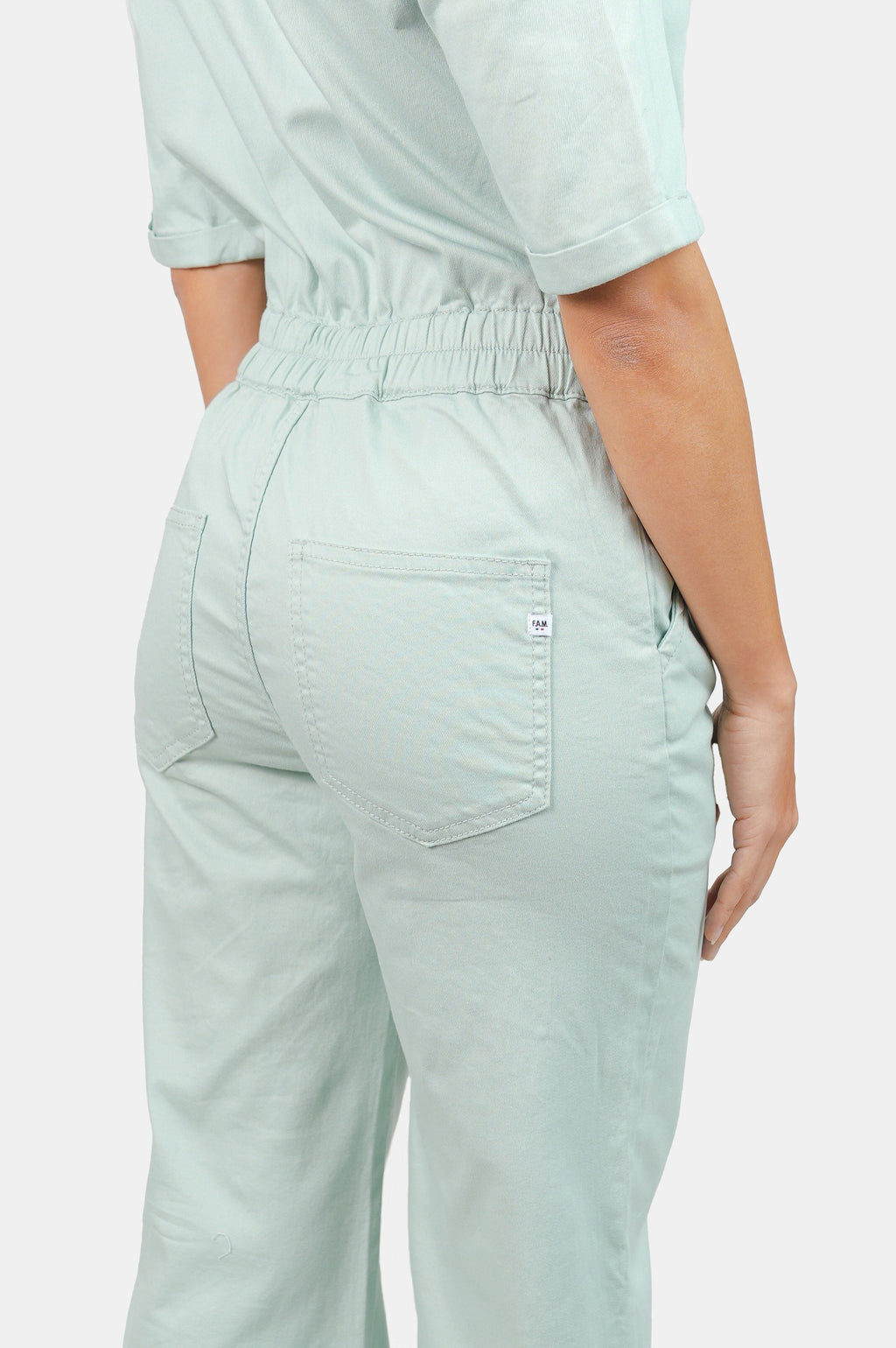 Combinaison évasée manches courtes sage DELPHINE femme, LIGHT SAGE, taille XS, porté par Marie (1m71) (F.A.M. JEANS) – photo 1