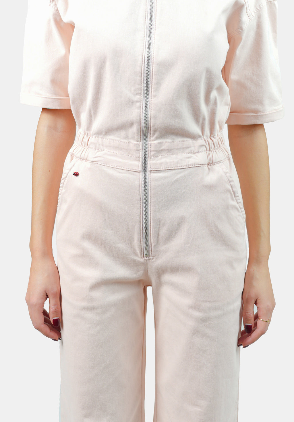 Combinaison évasée manches courtes saumon DELPHINE femme, LIGHT SALMON, taille XS, porté par Claire (1m76) (F.A.M. JEANS) – photo 1