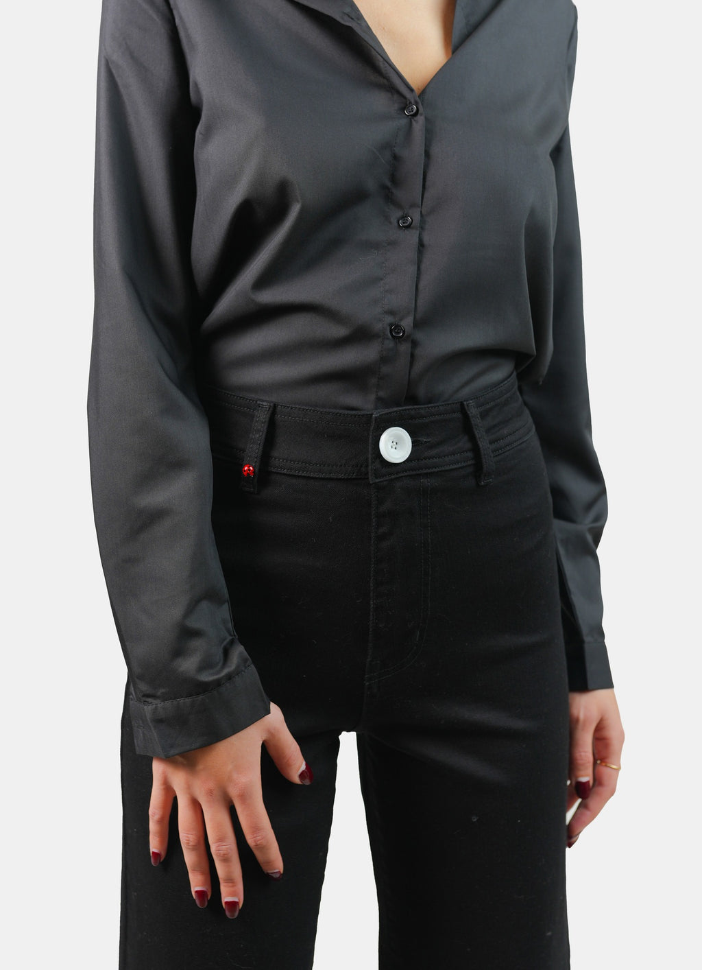 Chemise unie noir HELENE femme, BLACK, taille XS, porté par Claire (1m76) (F.A.M. JEANS) – photo 1