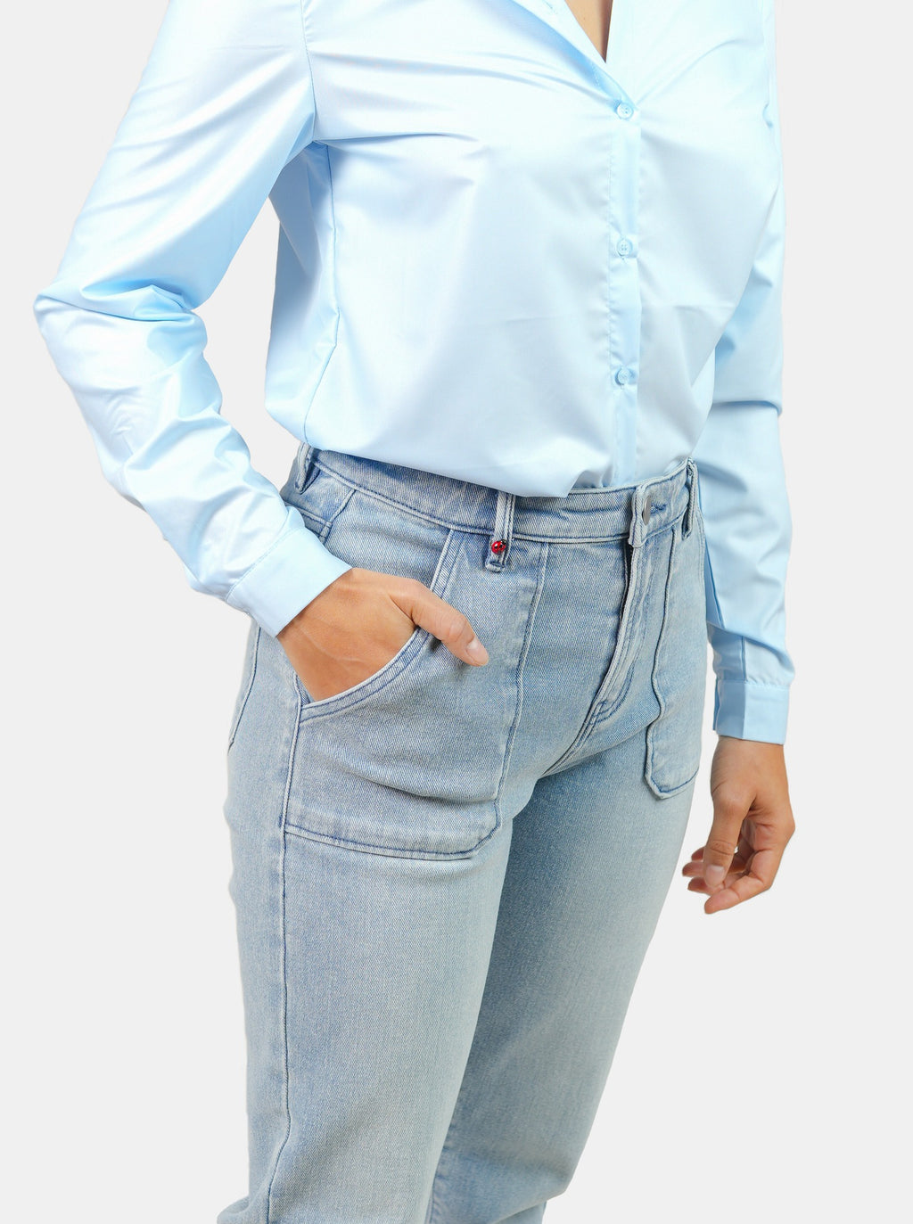 Chemise unie bleu HELENE femme, BLUE, taille XS, porté par Marie (1m71) (F.A.M. JEANS) – photo 1