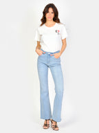 Jean évasé bleu clair BECKY femme, LIGHT BLUE, taille 25, porté par Amanda (1m76) (F.A.M. JEANS) – photo 1