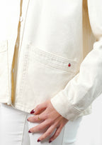 Veste en jean légère bi-color écru et rose VIVIAN femme, GREIGE/PINK, taille XS, porté par Claire (1m76) – photo 5