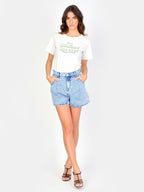 Short court taille haute en jean AMELY femme, ICE BLUE, taille XS, porté par Amanda (1m76) – photo 2