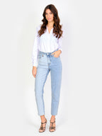 Jean mom bi-color POLLY RV femme, BLUE, taille 25, porté par Amanda (1m76) (F.A.M. JEANS) – photo 1