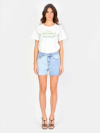 Short court bicolore en jean ALICIA RV femme, BLUE, taille XS, porté par Amanda (1m76) – photo 2