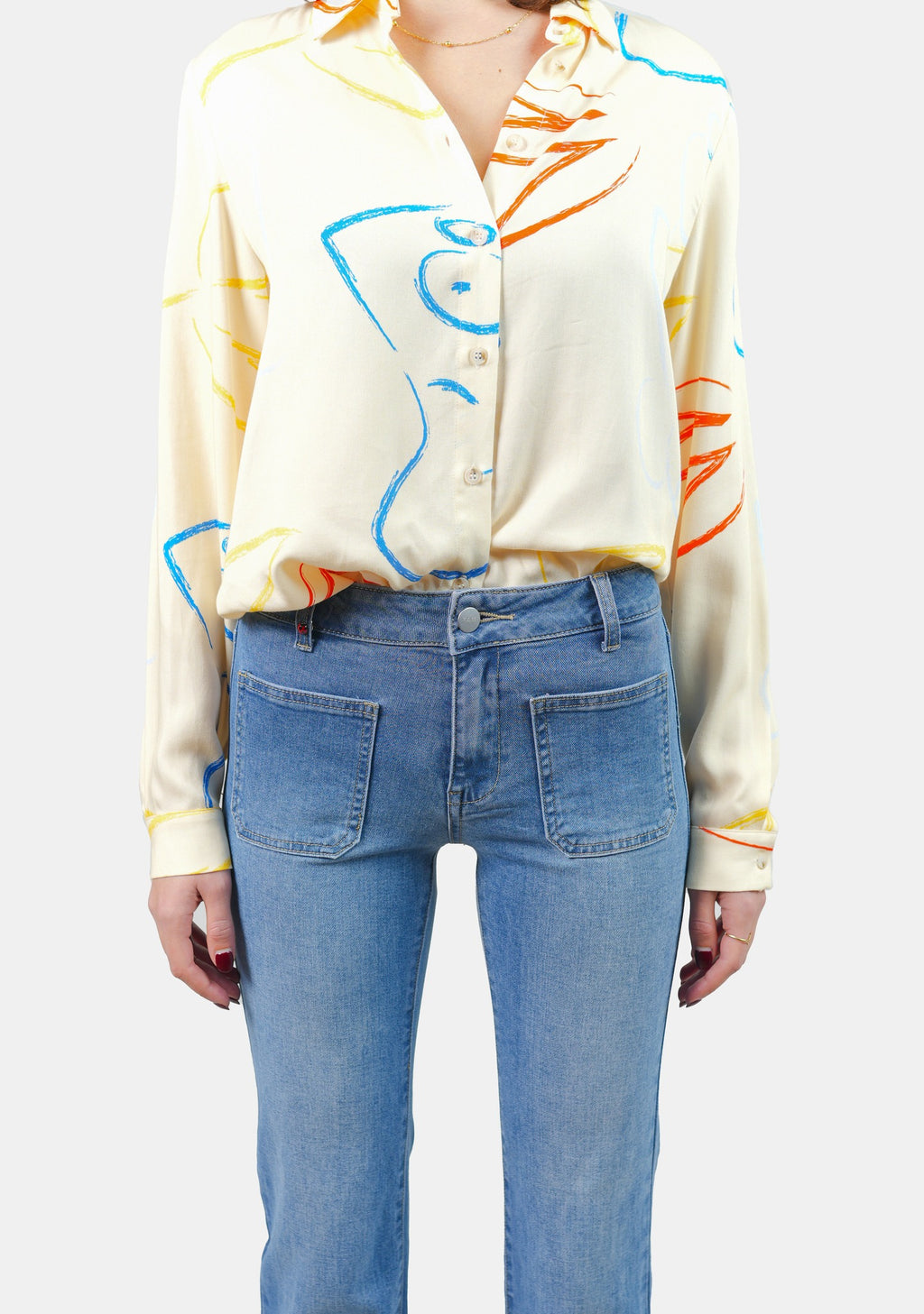 Chemise à motifs Arty graphiques HELENE femme, ARTY A, taille XS, porté par Claire (1m76) – photo 5