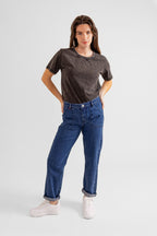 Jean mom confort stone MARIE femme, STONE, taille XS, porté par Eden (1m70) (F.A.M. JEANS) – photo 1