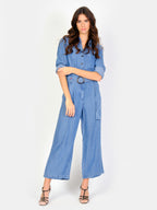 Combinaison fluide bleu DORY femme, BLUE, taille XS, porté par Amanda (1m76) (F.A.M. JEANS) – photo 1