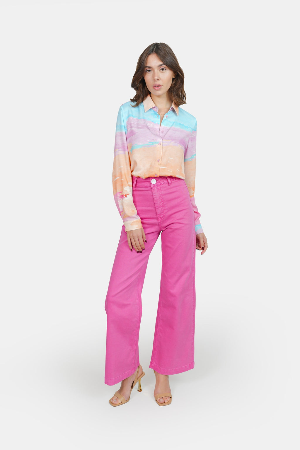 Jean évasé fuchsia FAUVE en coton femme, FUCHSIA, taille XS, porté par Claire (1m76) (F.A.M. JEANS) – photo 1