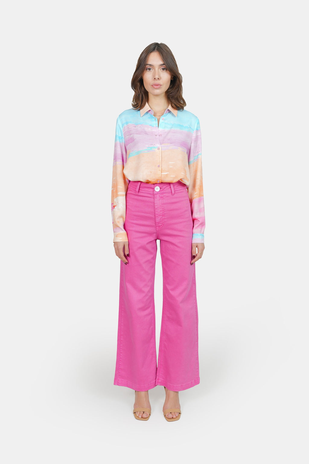 Jean évasé fuchsia FAUVE en coton femme, FUCHSIA, taille XS, porté par Claire (1m76) – photo 2