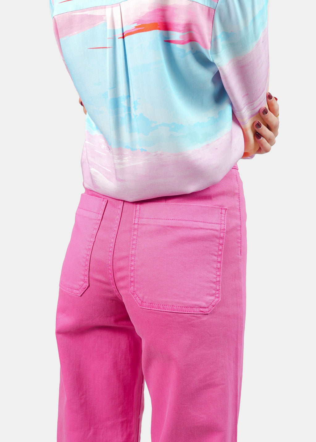 Jean évasé fuchsia FAUVE en coton femme, FUCHSIA, taille XS, porté par Claire (1m76) – photo 5