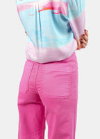 Jean évasé fuchsia FAUVE en coton femme, FUCHSIA, taille XS, porté par Claire (1m76) – photo 5