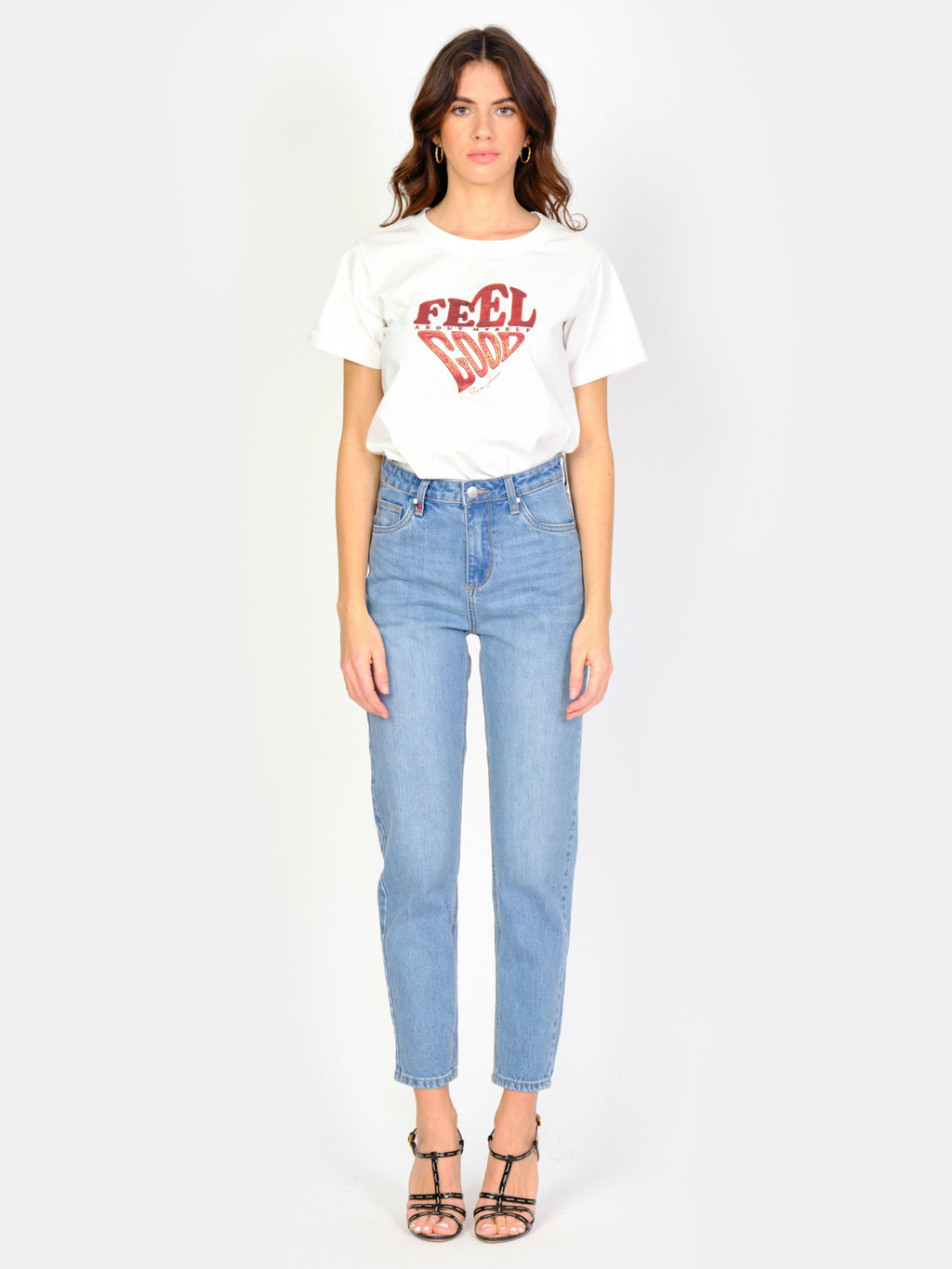 Jean mom taille haute bleu POLLY femme, BLUE, taille 25, porté par Amanda (1m76) – photo 2